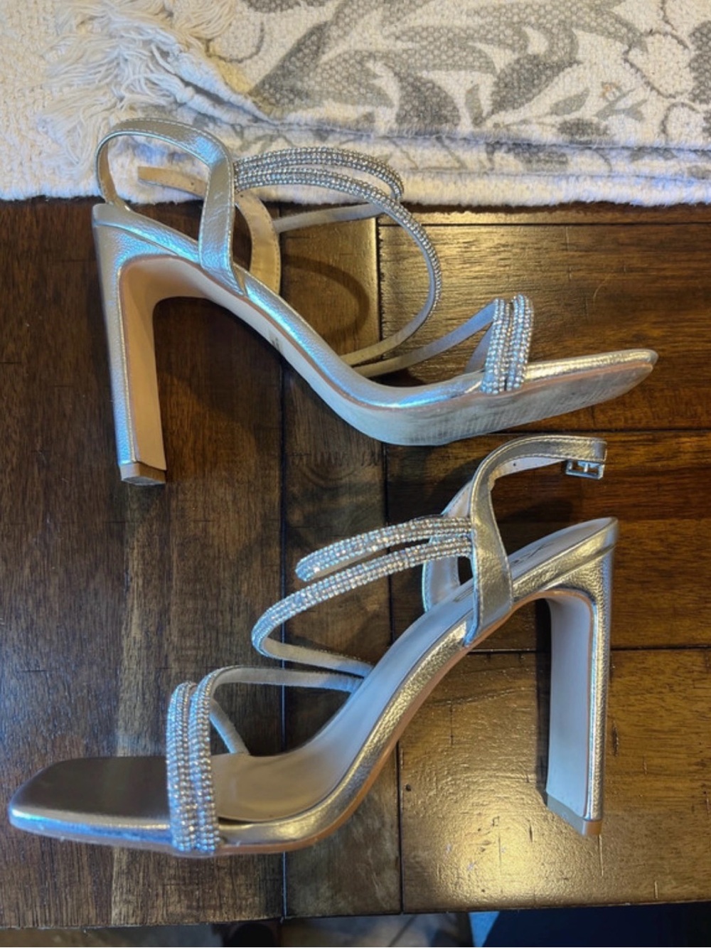 X2 Silver Strappy Rhinestone Slingback Heels - Picture 5 of 5